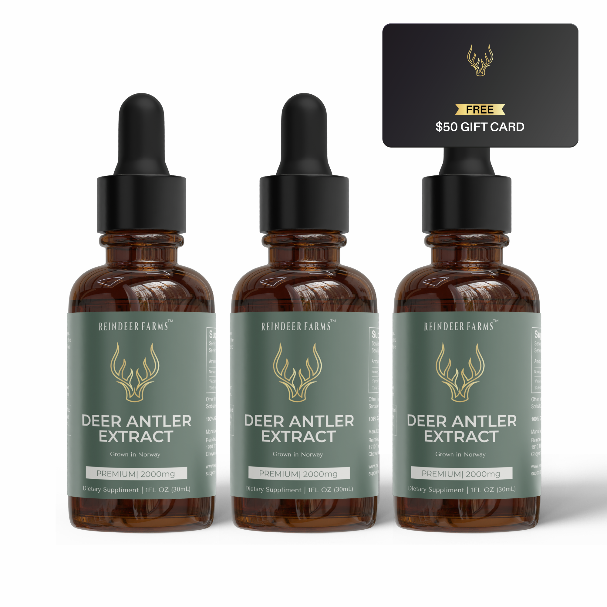 (3 Pack) Premium Reindeer Antler Extract - Reindeer Farms Deer Antler Velvet Extract