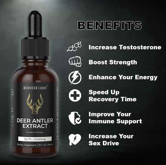 (1 Year | 12 Pack) Elite Reindeer Antler Extract - Reindeer Farms Deer Antler Velvet Extract