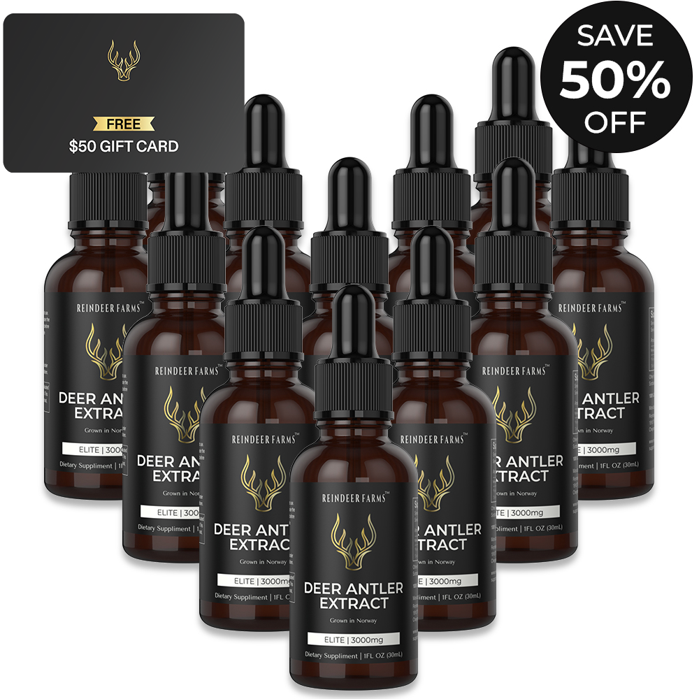 (1 Year | 12 Pack) Elite Reindeer Antler Extract - Reindeer Farms Deer Antler Velvet Extract