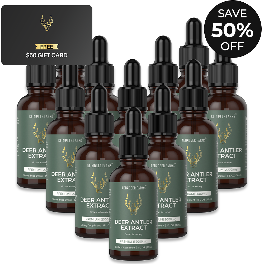 (1 Year | 12 Pack) Premium Reindeer Antler Extract - Reindeer Farms Deer Antler Velvet Extract