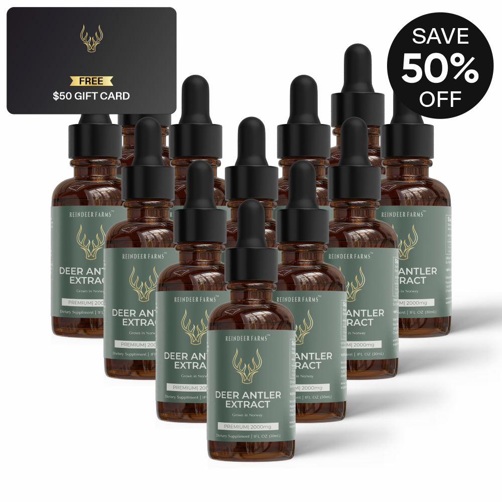 (1 Year | 12 Pack) Premium Reindeer Antler Extract - Reindeer Farms Deer Antler Velvet Extract