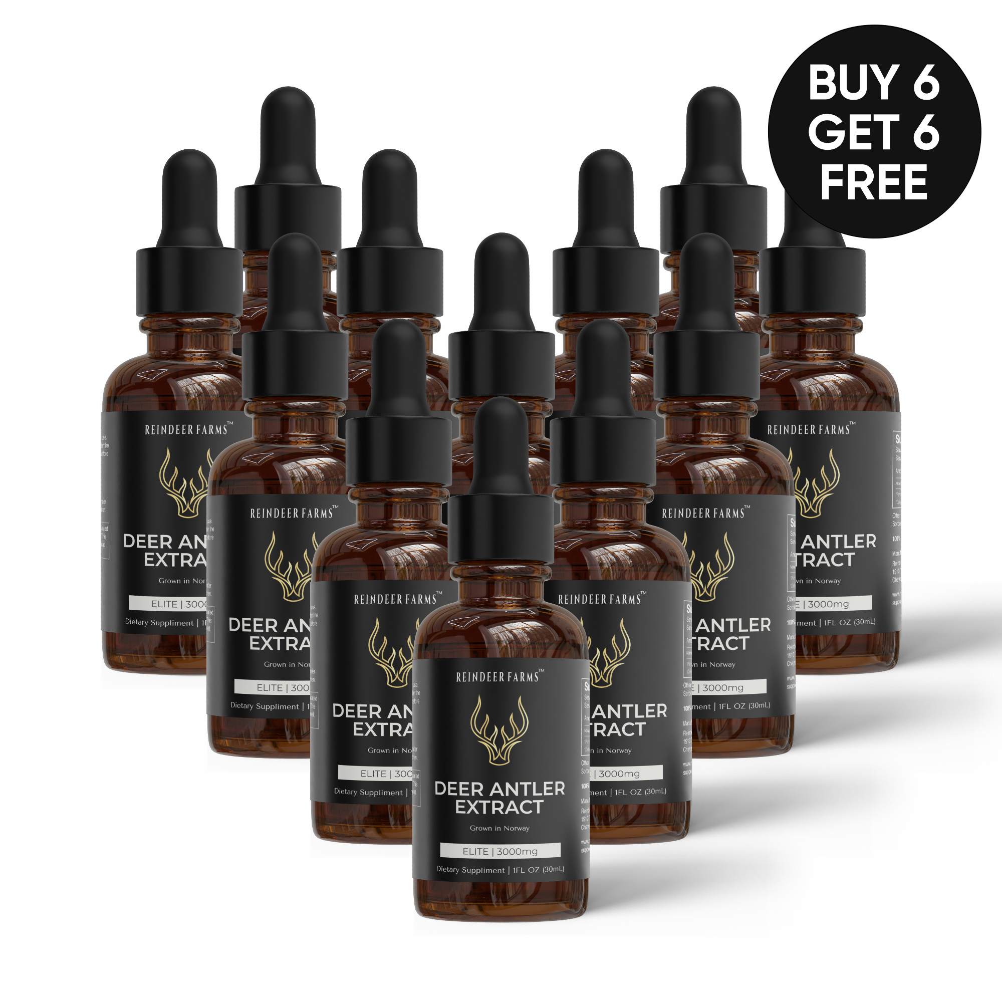 (1 Year | 12 Pack) Elite Reindeer Antler Extract - Reindeer Farms Deer Antler Velvet Extract