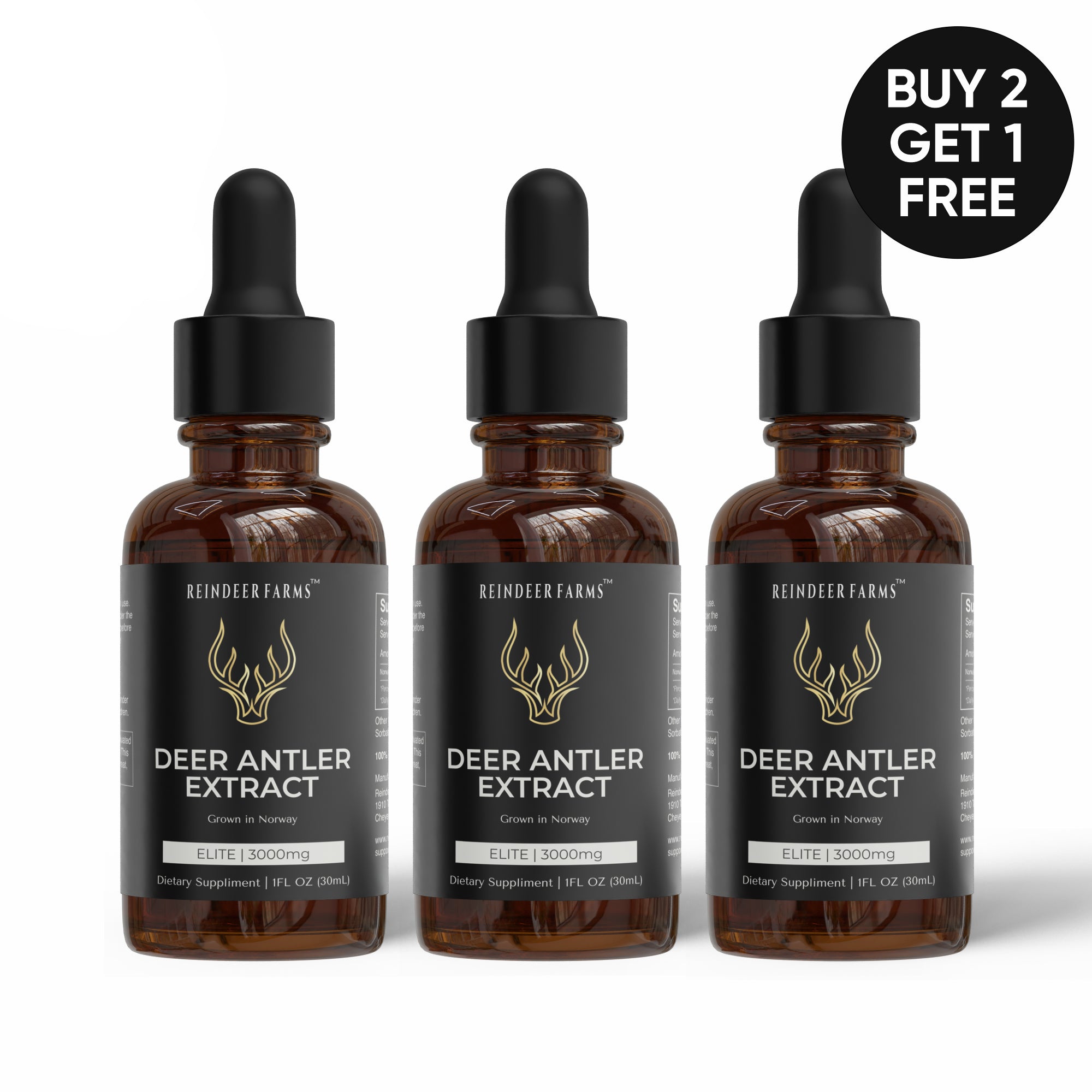 (3 Pack) Elite Extracctt - Reindeer Farms Deer Antler Velvet Extract