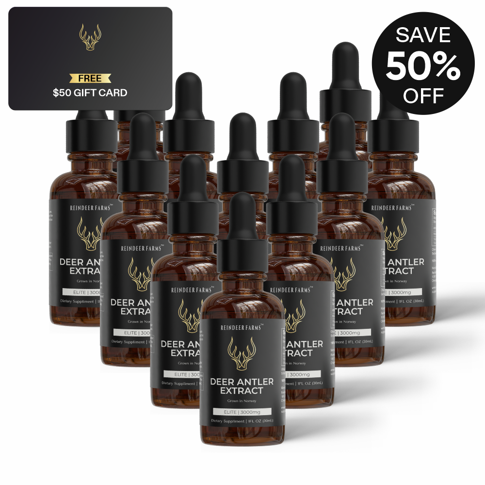 (1 Year | 12 Pack) Elite Reindeer Antler Extract - Reindeer Farms Deer Antler Velvet Extract