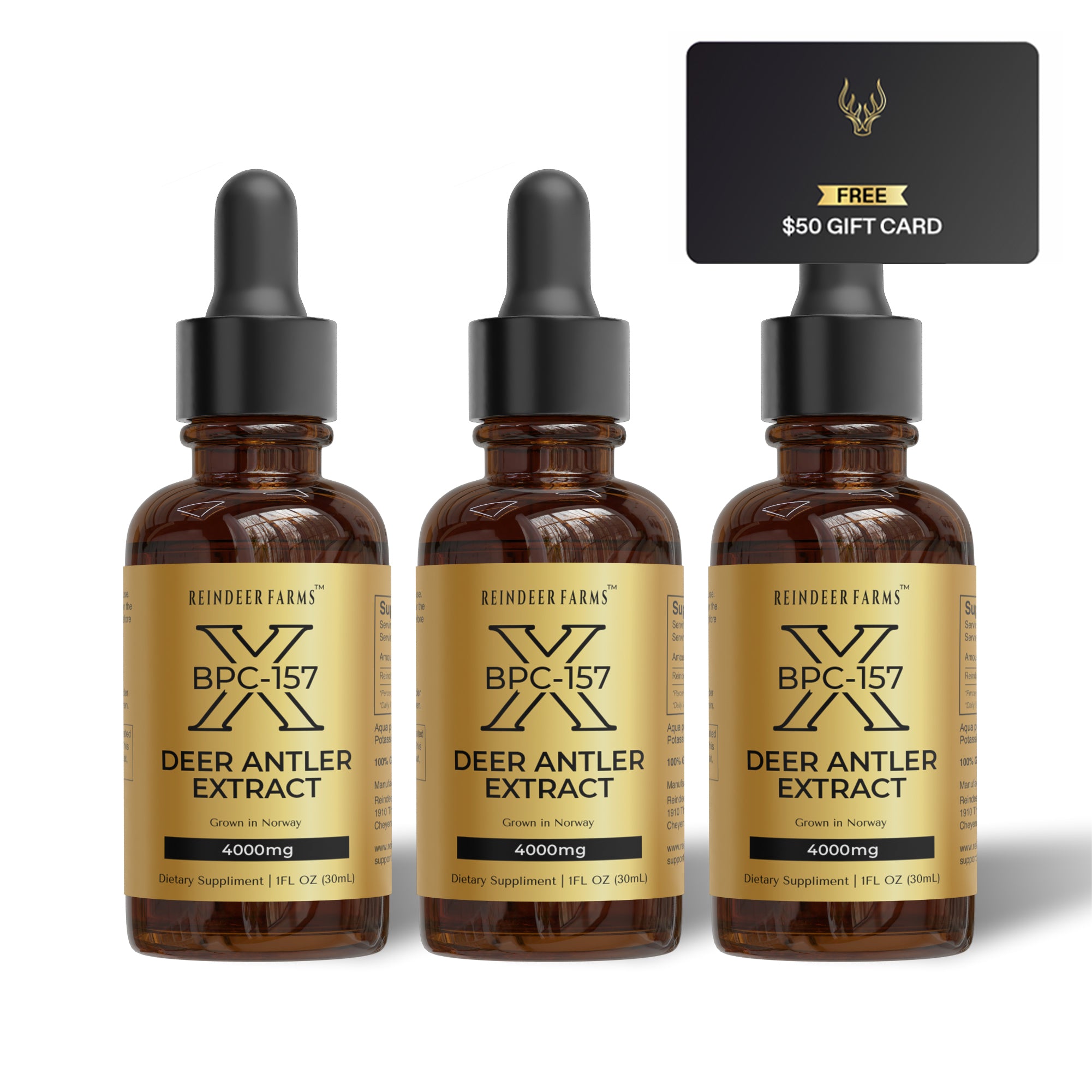 (3 Pack) BPC 157 X Reindeer Antler Extract - Reindeer Farms Deer Antler Velvet Extract